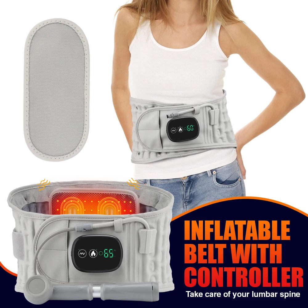Inflatable Heating Vibration Massage Belt USB Rechargeable Waist Support Back Airbag Abdomen Comfort Device