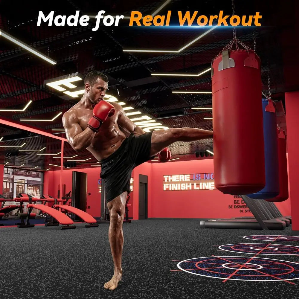 Thick Rubber Puzzle Mats for Gym Flooring, Home Workout, 12-Pack 48 Sq Ft, Black/Grey EVA Foam Tiles