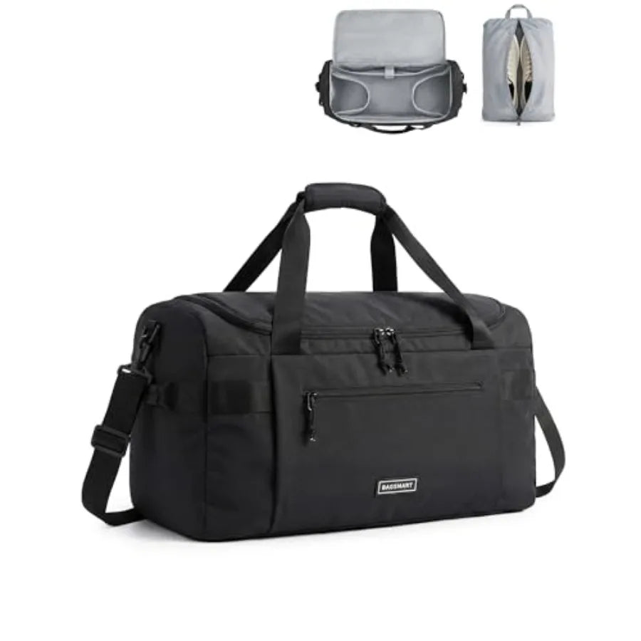 Travel Duffel Bags with Dividers, 32L Gym Duffle Bag with Laptop Compartment, Carry On Weekender Overnight Bag, Shoe Bag, PVC W