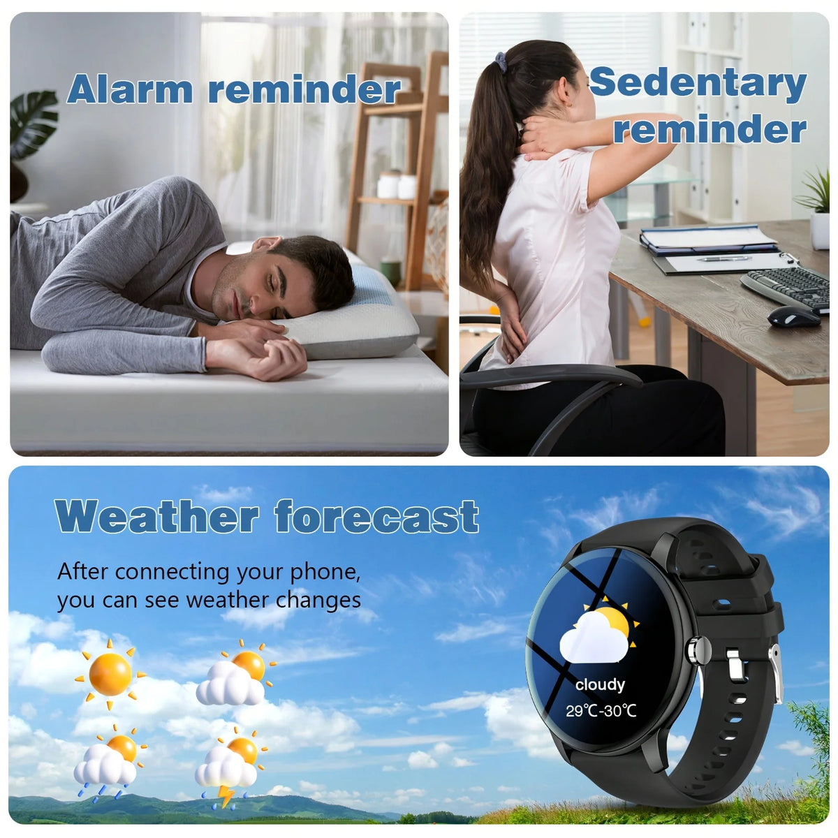 2026 Smartwatch/Fitness Band with Wireless Calling, Multiple Sports Modes, Music Control, Sedentary Reminder, Wallpaper, Weather Updates, Suitable for Android & Iphone