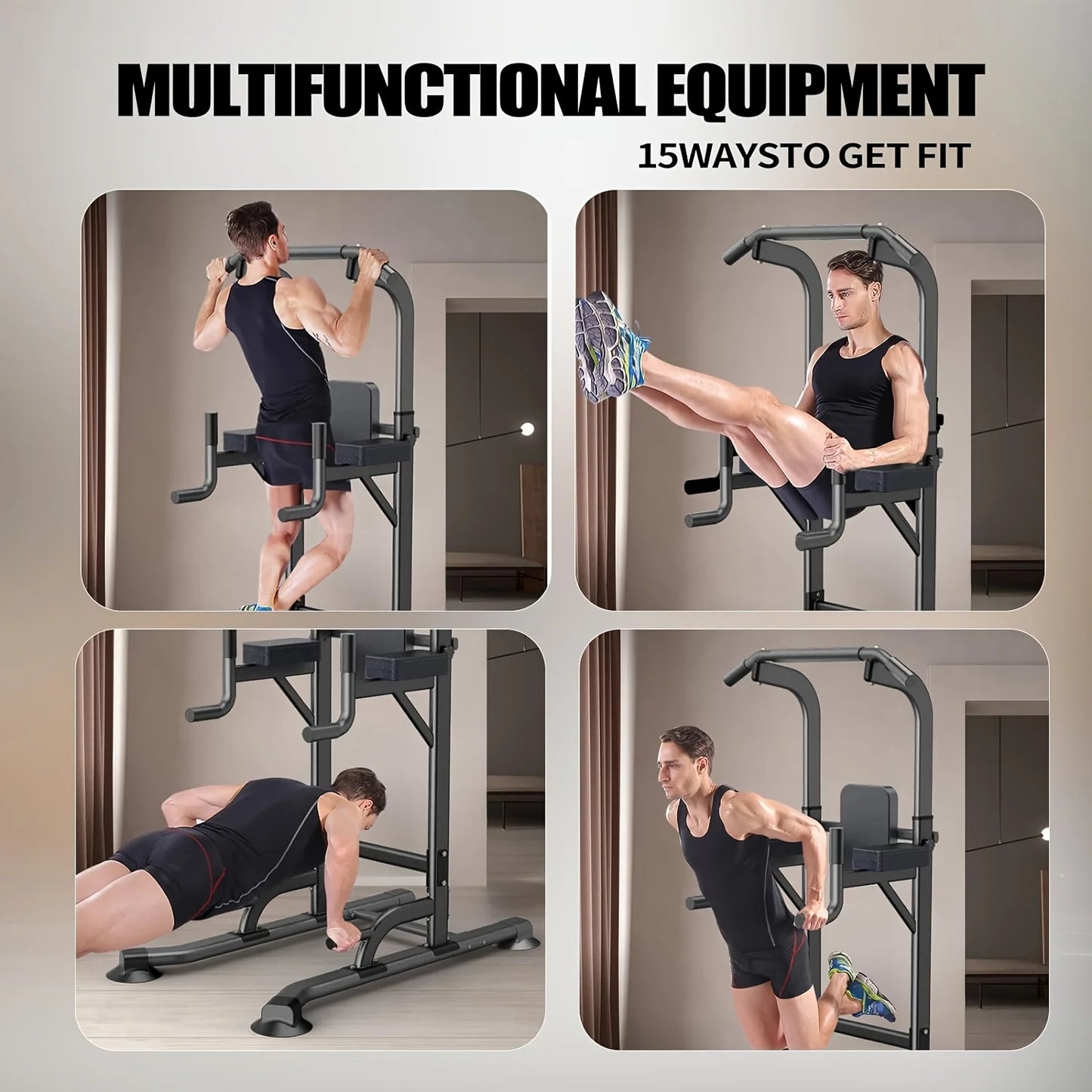 Djustable Height Power Tower Dip Station, Multi-Functional Strength Training Fitness Workout Station, Pull Up Bar Station For Home Gym