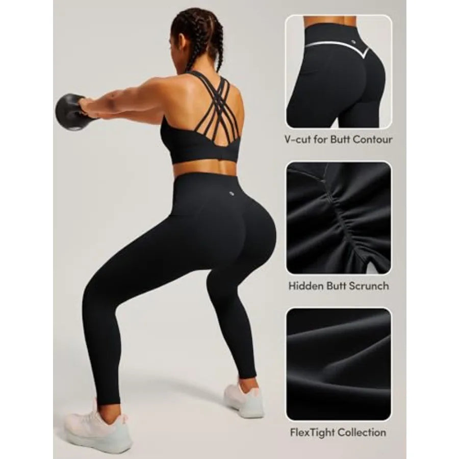 IUGA Womens Hidden Scrunch Butt Lifting Leggings Compression Gym Leggings with Pockets Booty Workout Yoga Pants Tummy Control