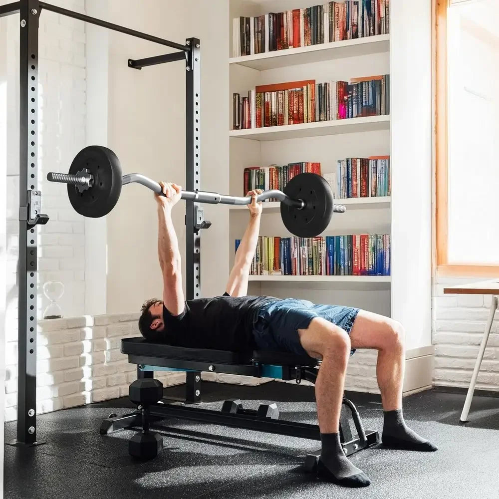 55-Pound Curling Bar Set with Weights for Home Gym Strength Training