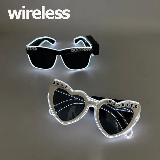 Glowing Just Married Glasses LED Heart Sunglasses Romantic Eyewear for Wedding Couple Lovers Bridal Party