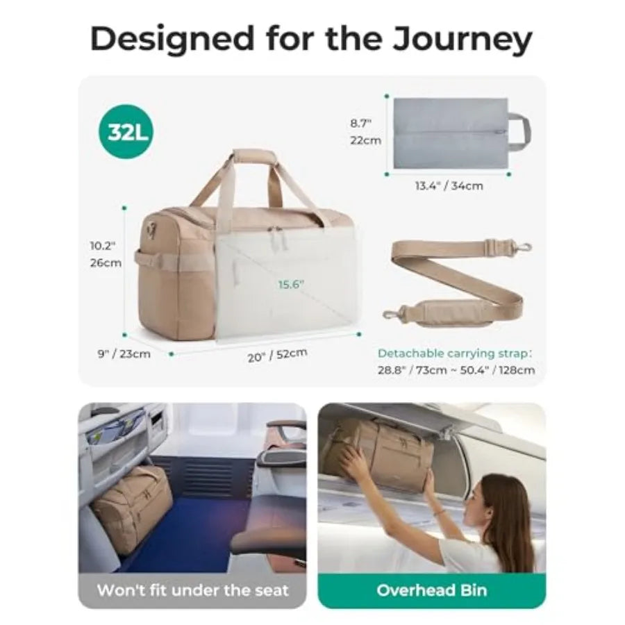 Travel Duffel Bags with Dividers, 32L Gym Duffle Bag with Laptop Compartment, Carry On Weekender Overnight Bag, Shoe Bag, PVC W