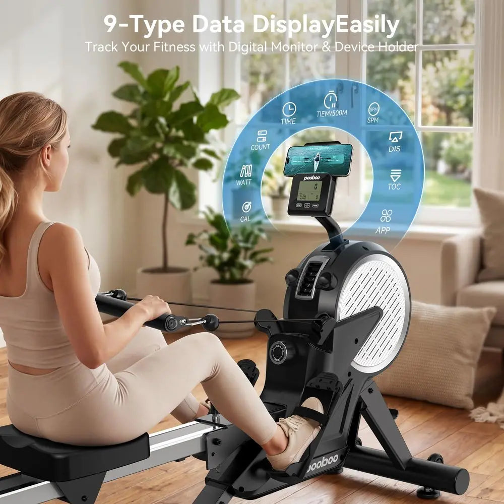 Rowing Machines for Home, Dual Wind amp Magnetic Resistance, Foldable Row Machine 400 LB Weight Capacity, 14 Levels Resistance