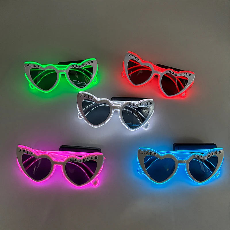 Glowing Just Married Glasses LED Heart Sunglasses Romantic Eyewear for Wedding Couple Lovers Bridal Party