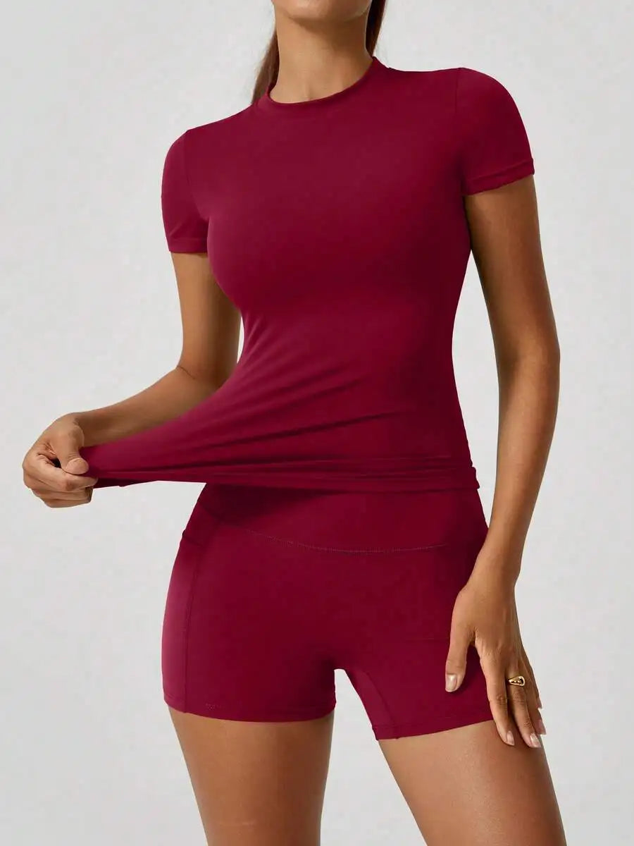 Women's Sweet Sports Set High Waist Tummy Control Shorts
