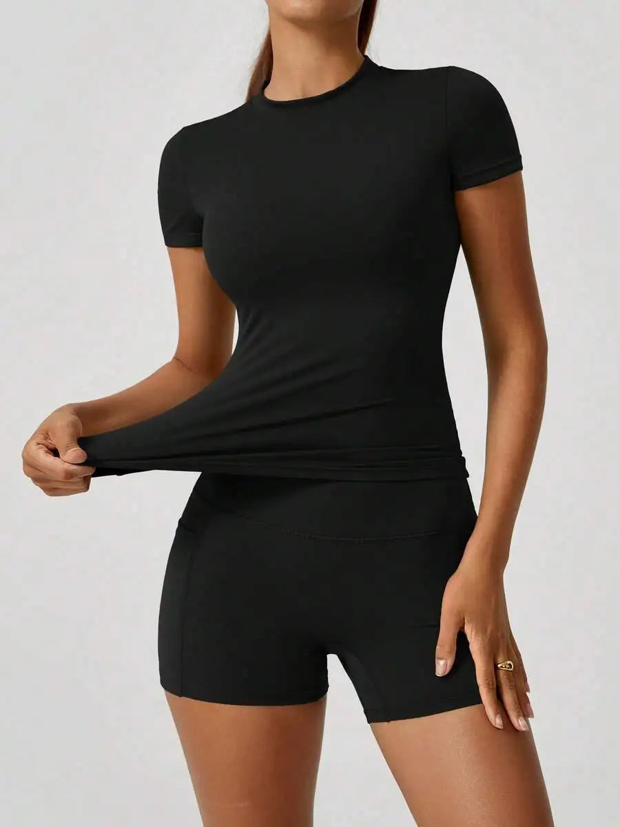 Women's Sweet Sports Set High Waist Tummy Control Shorts