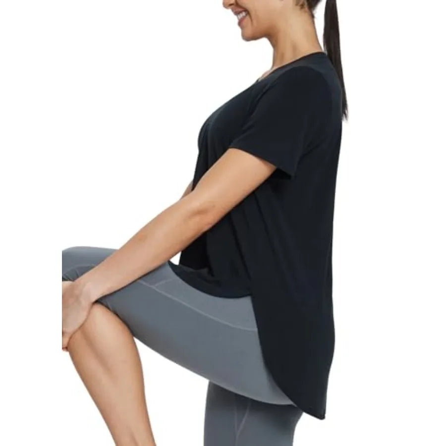 Women's Short Sleeve Workout Shirts Tops Athletic Yoga Running Shirts Loose Fit with Side Slits Quick Dry T-Shirts