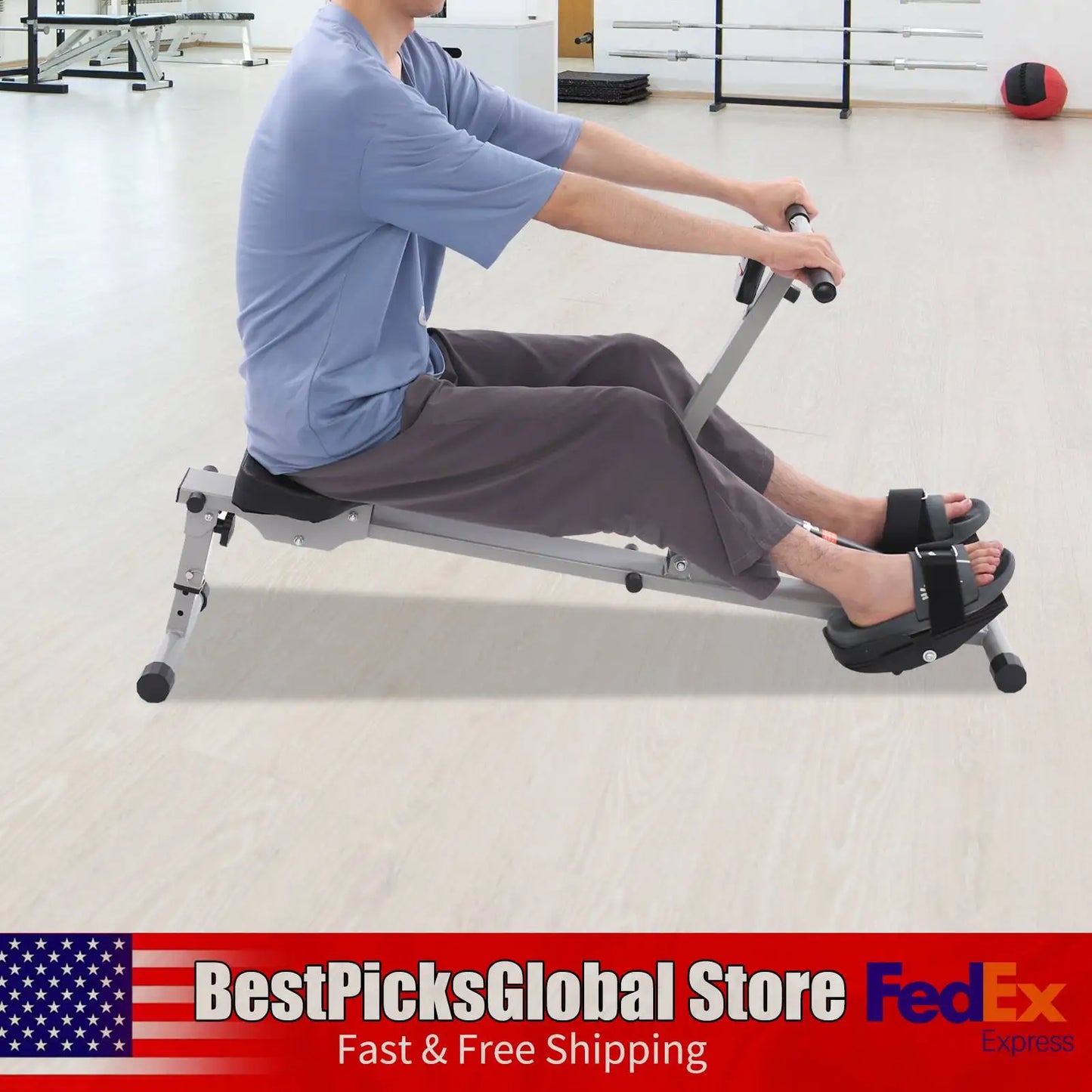 Rowing Machine with English Counter, LED Display Screen, Folding Exercise Equipment for Home Workout