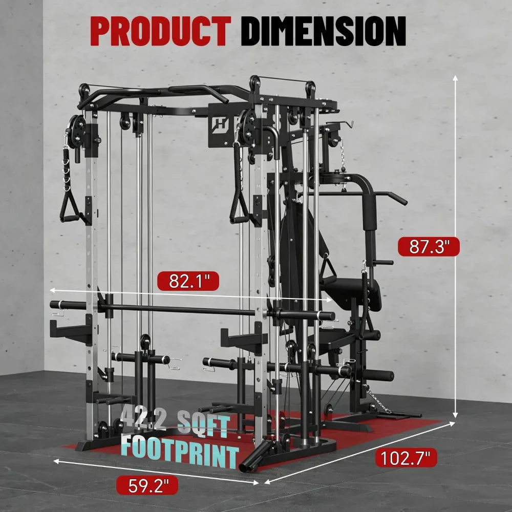 All in One Home Gym System Workout Station, Multi-Function Smithe Machine Power Cage with Cable Crossover System,, Customized