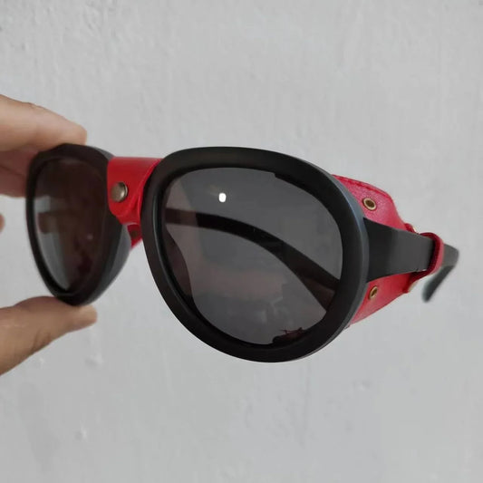 Oversized Men Polarized Sunglasses For Women Luxury Brand Design Round Steampunk Leather Eyeglasses Vintage Oculos UV400 Gafas