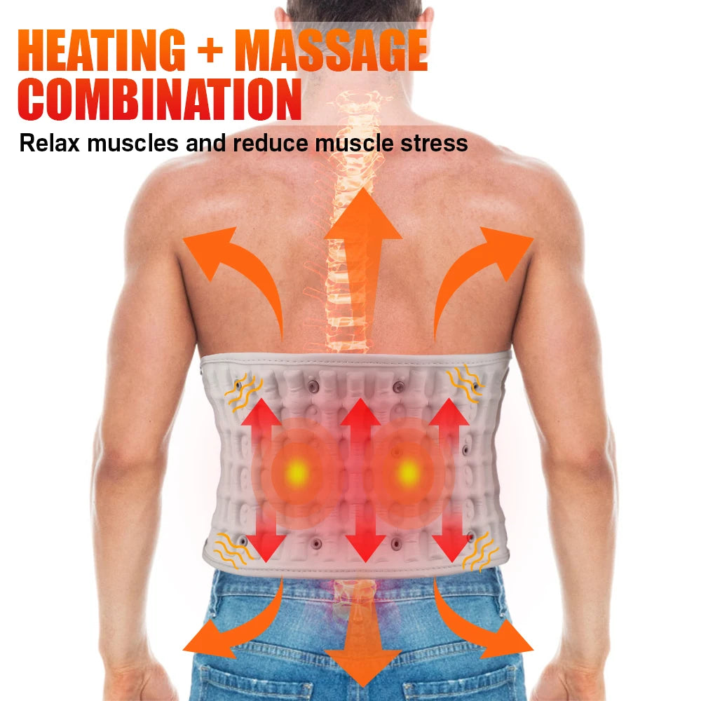 Inflatable Heating Vibration Massage Belt USB Rechargeable Waist Support Back Airbag Abdomen Comfort Device