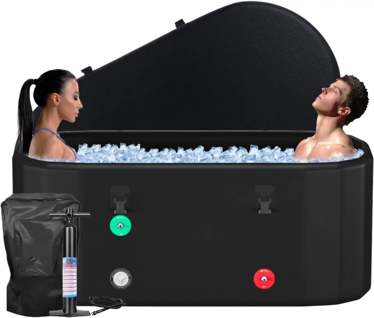 XXL Drop Stitch Ice Bath Tub for Recovery 216 Gal, Compatible with Water Chillers, Cold Plunge Tub with Insulated Lid