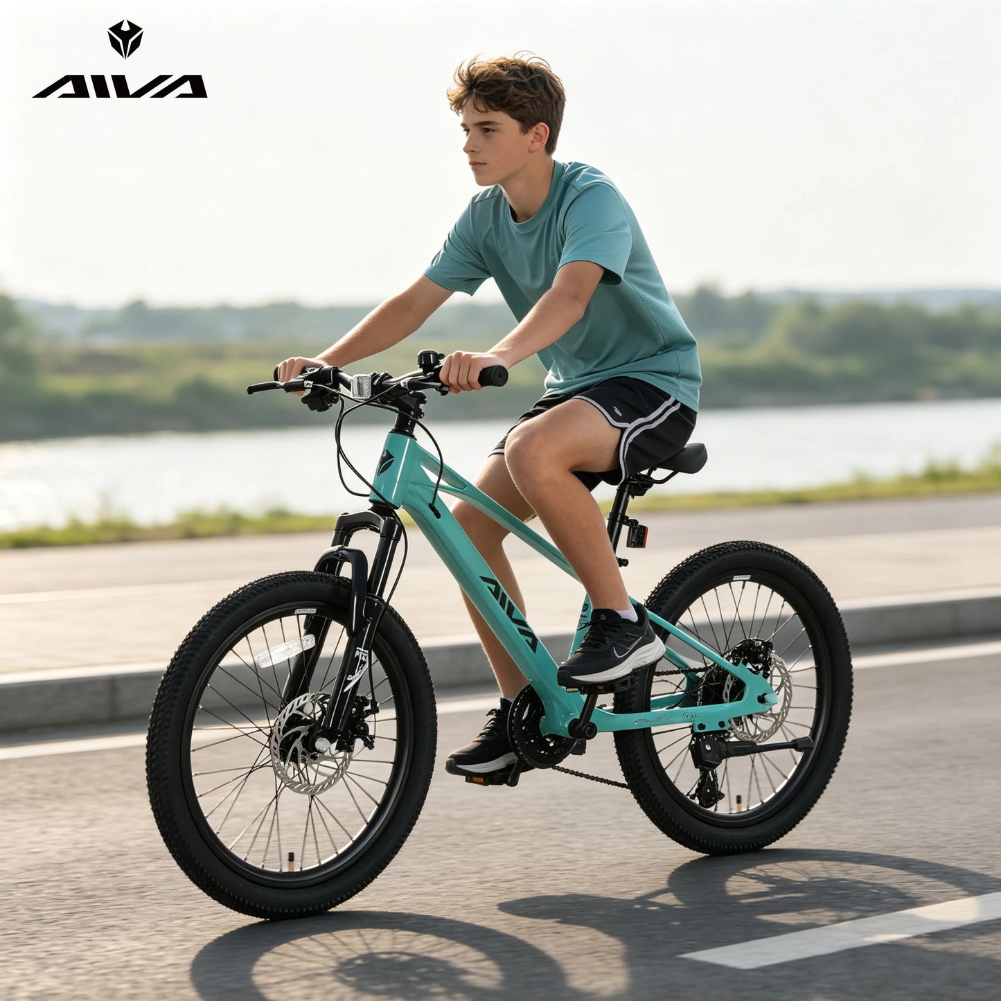 AIVA KNIGHT20 20 Inch Hardtail Mountain Bike, 7-Speed MTB, Bicycle for Teens & Adults, Lightweight Magnesium Frame, Suspension Fork, Front & Rear Disc Brakes