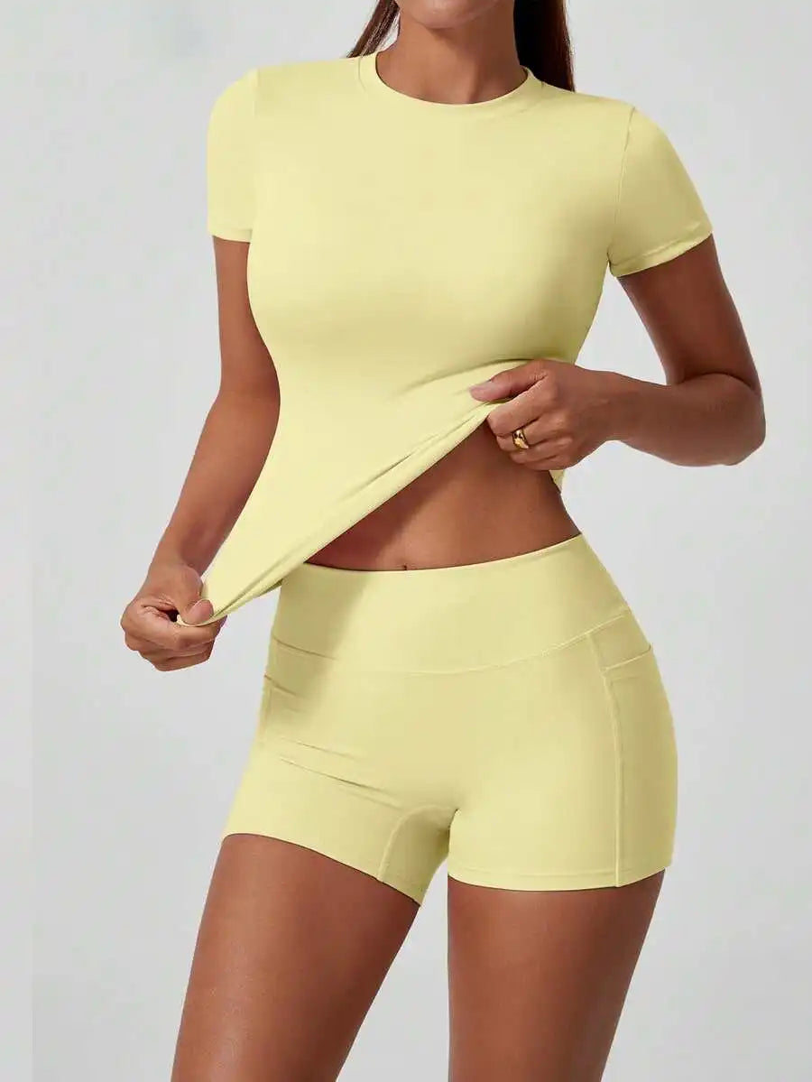 Women's Sweet Sports Set High Waist Tummy Control Shorts