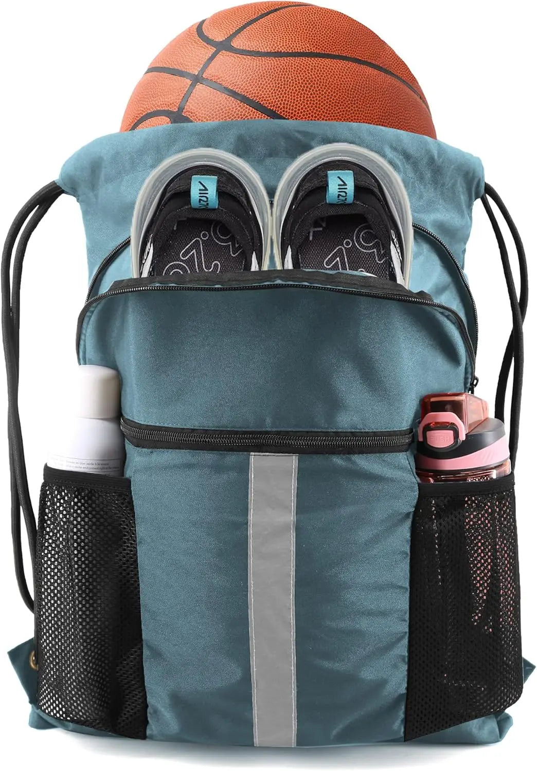 Drawstring Backpack with Shoe Compartment X-Large Black Gym Sports Cinch Bag