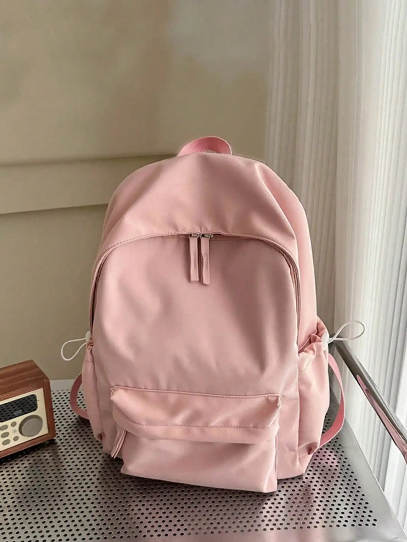 Fashion Casual Solid Color Student Backpack Foldable Multi Compartment Large Capacity Backpack Suitable for Daily Campus Life
