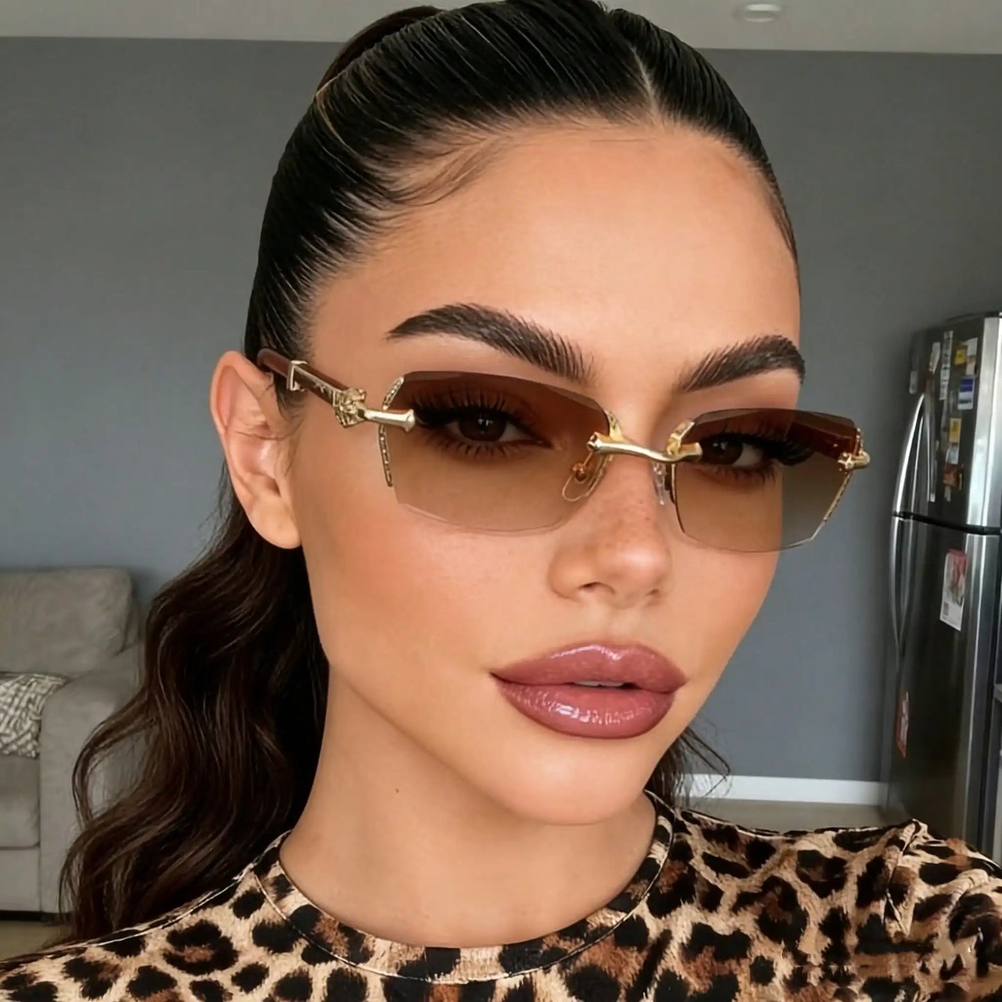 New Versatile Rectangular Frameless Cut-Edge Fashion Glasses, Classic And Versatile Design Glasses, Versatile Decorative Glasses For Women's Daily Wear