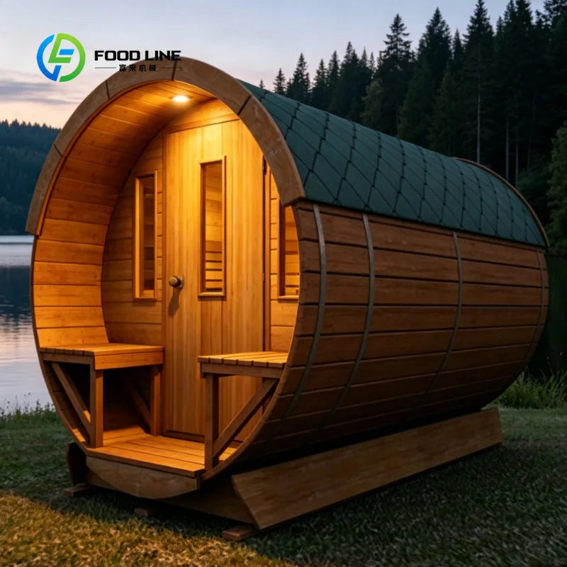 Customized Sauna Wood Burning with Half Glass Wall Offering Home Spa Comfort Outdoor 2 Person Wooden Outdoor Sauna