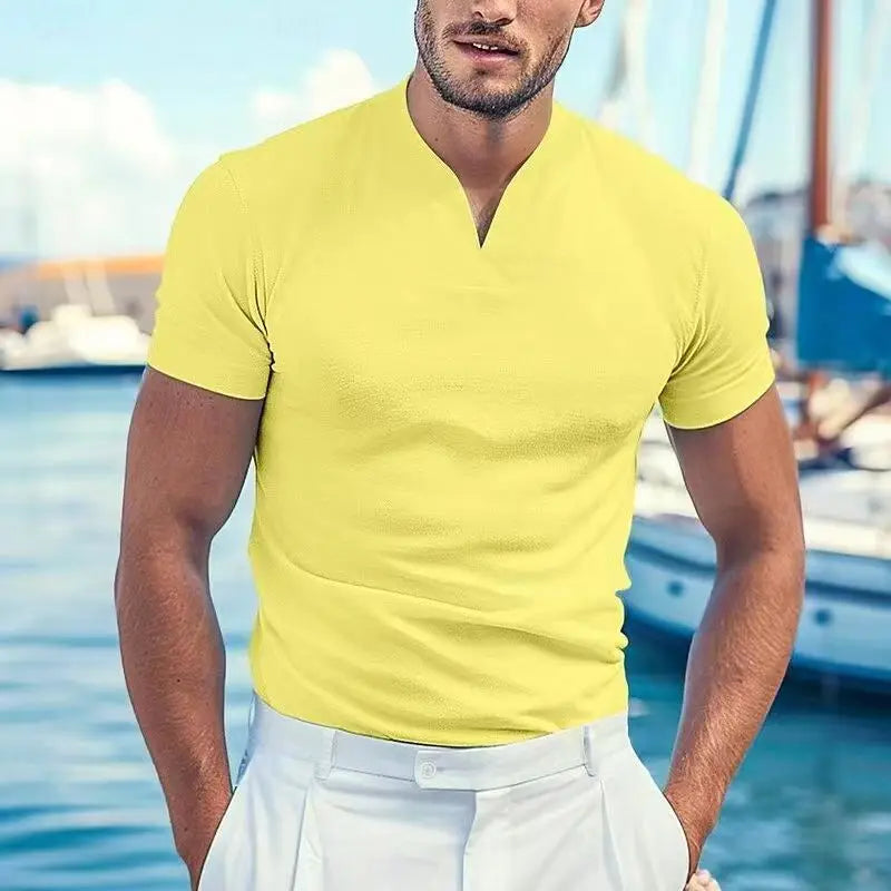 Men's Breathable Polyester V-Neck Tee for Fitness and Outdoor