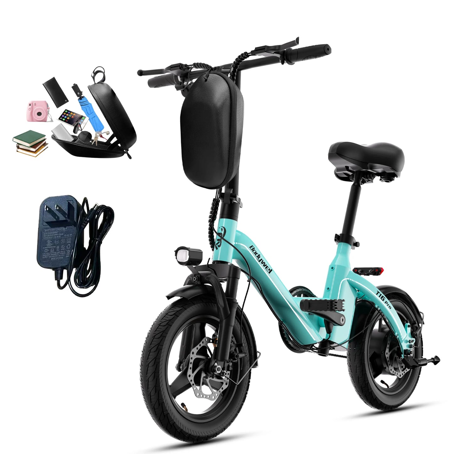 Folding Electric Bike 400W for Adults, Bodywel T16pro 36V 10Ah Long Range 30 Miles Commuter E-Bicycle, Compact Foldable ebike Dual Disc Brakes for Teens US stock