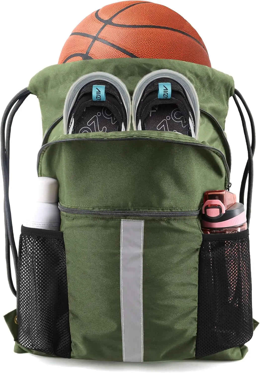 Drawstring Backpack with Shoe Compartment X-Large Black Gym Sports Cinch Bag