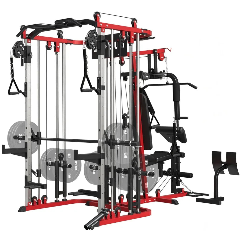 All in One Home Gym System Workout Station, Multi-Function Smithe Machine Power Cage with Cable Crossover System,, Customized
