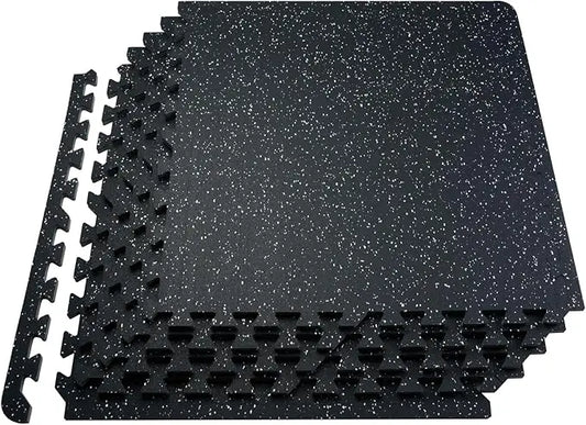 0.56Inch 100sq.ft 25 Tiles Gym Flooring Rubber Top EVA Foam Interlocking Puzzle Workout Mats Black Gray