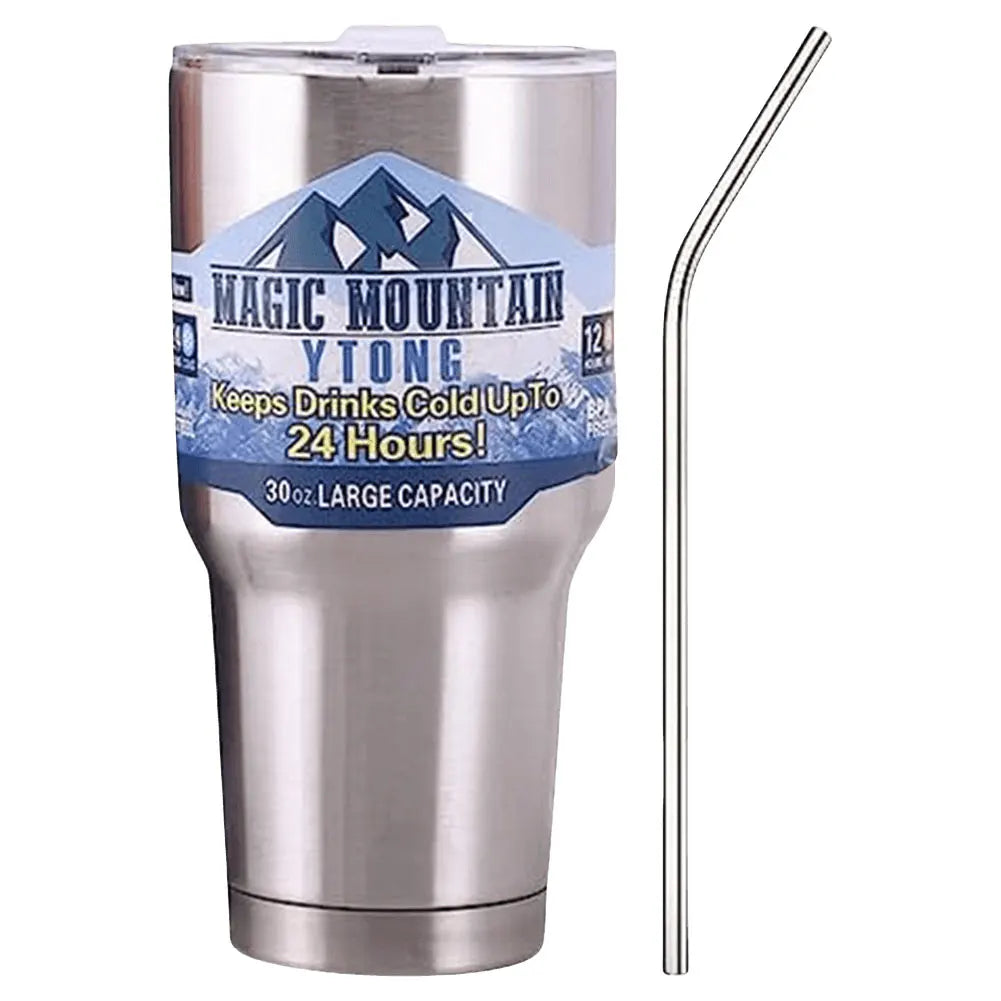 30oz Insulated Bottle Water Bottle Stainless Steel Thermal Water Cup Large Capacity Vacuum Cup with Straw for Camping Picnic