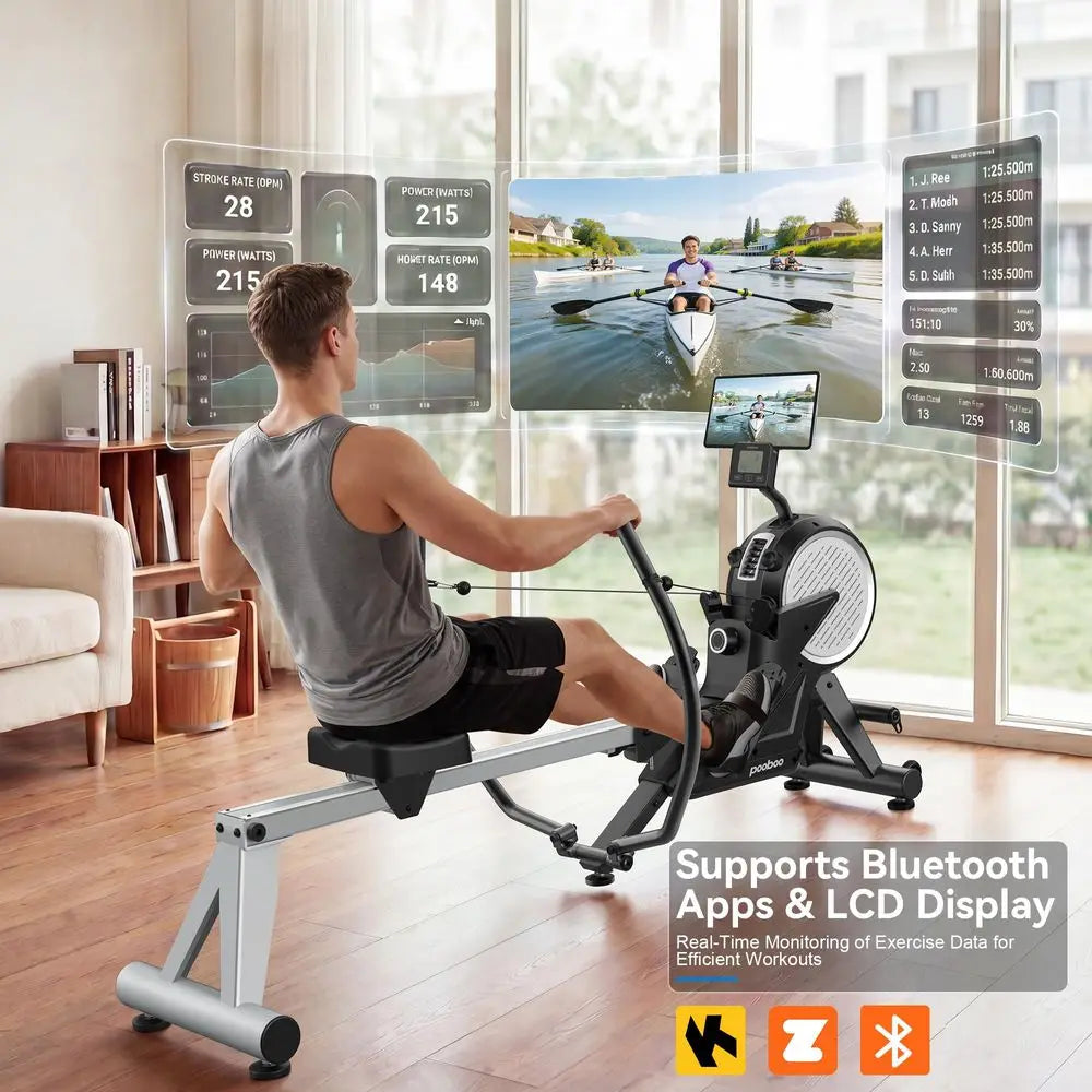 Rowing Machines for Home, Dual Wind amp Magnetic Resistance, Foldable Row Machine 400 LB Weight Capacity, 14 Levels Resistance
