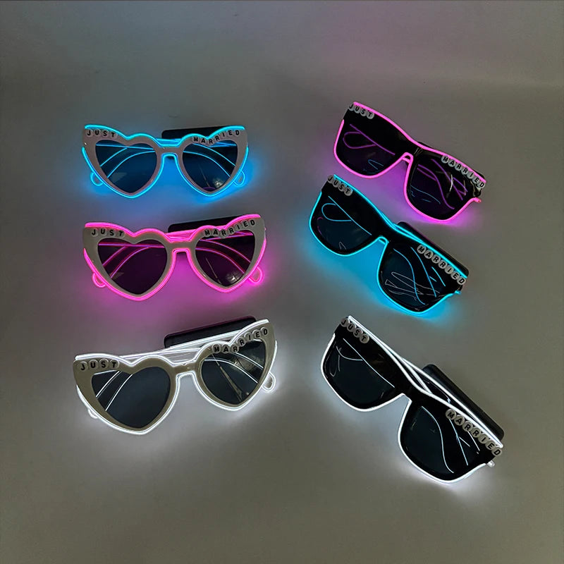 Glowing Just Married Glasses LED Heart Sunglasses Romantic Eyewear for Wedding Couple Lovers Bridal Party