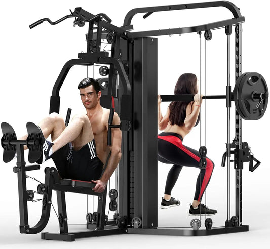 Home Gym Smith Machine with 138LB Weight Stack, Leg Press & LAT Station for Full Body Workouts
