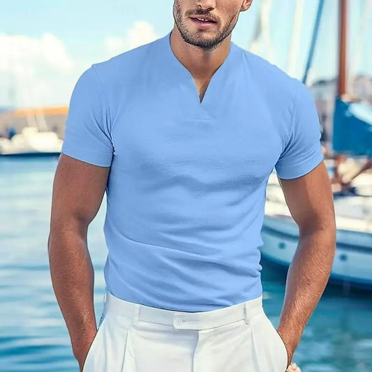 Men's Breathable Polyester V-Neck Tee for Fitness and Outdoor