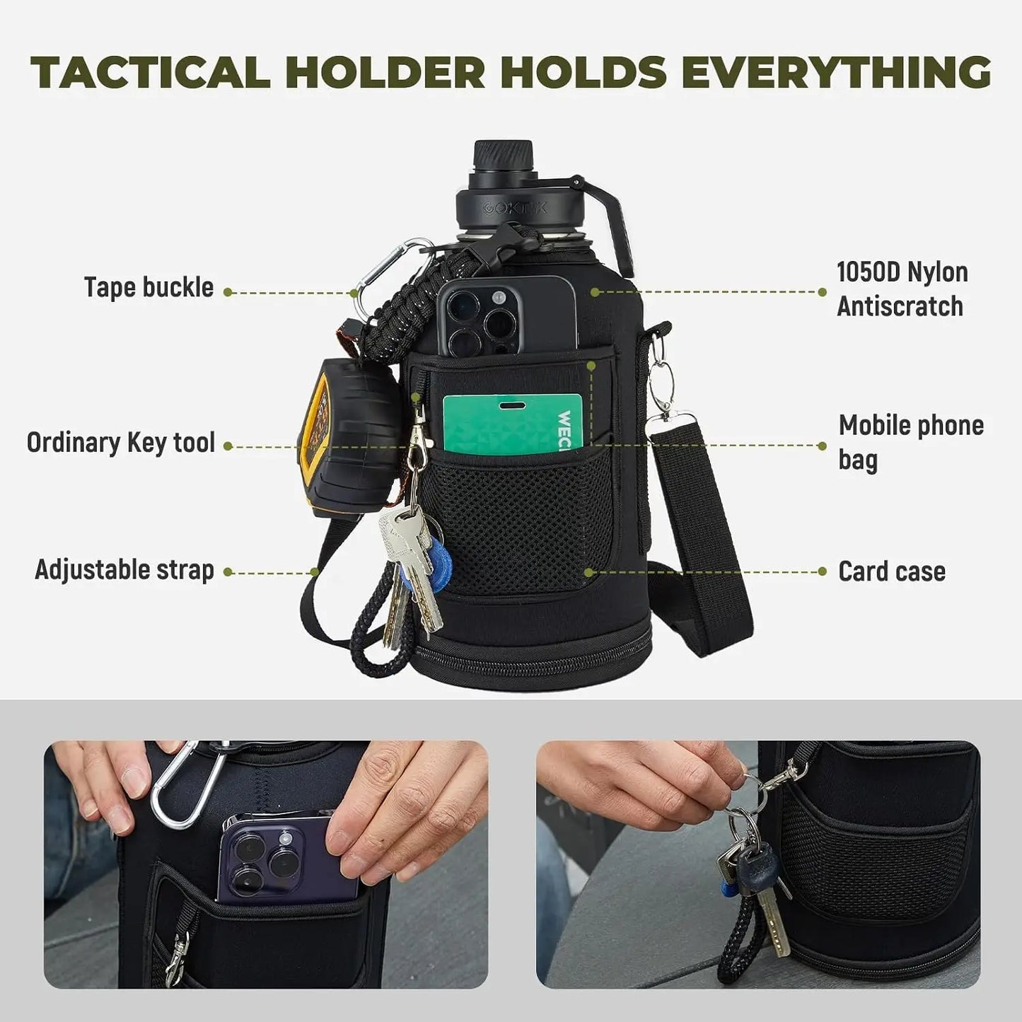 128oz Insulated Water Bottle - Stainless Steel Vacuum, 1 Gallon Large Capacity Sports Bottle with Straw, Carry Bag & Handle, for Gym & Hiking