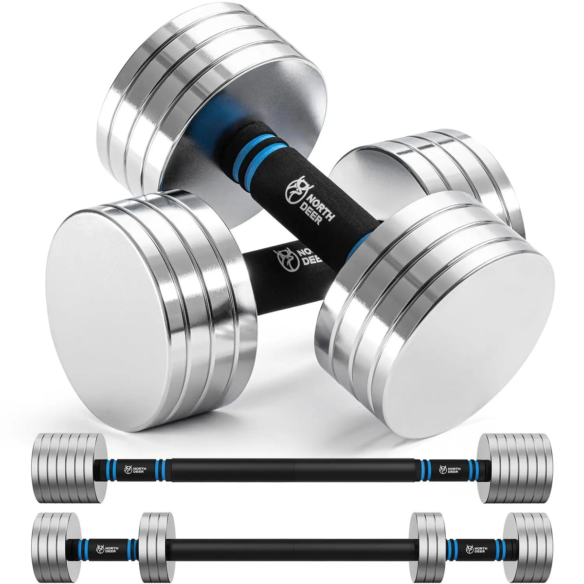 Upgraded Adjustable Steel Dumbbells 40LB / 60LB | 2 in 1 Dumbbell Barbell Set for Home Gym Workout - Compatible with V1.0 Dumbbells