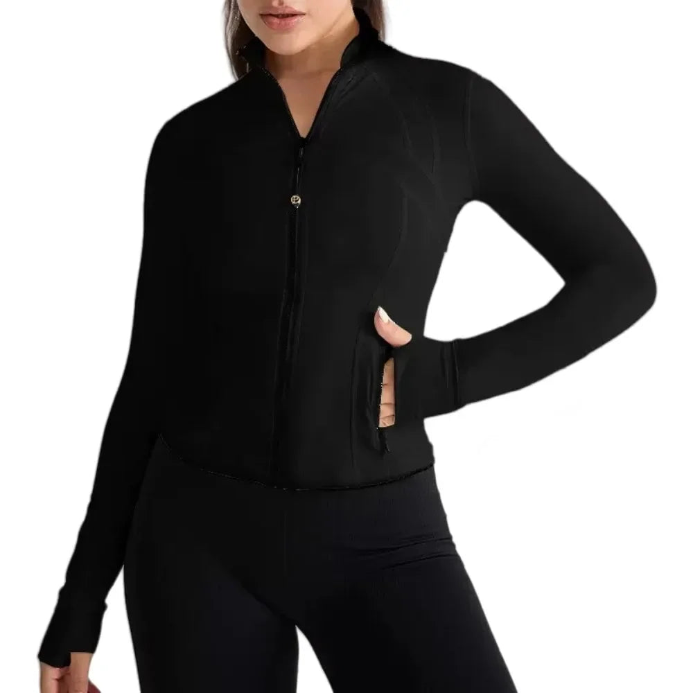 Outdoor Sports Fitness Gold Zipper Women's Yoga Jacket Sports Jacket Fitness Outdoor Long Sleeve Slim Fit