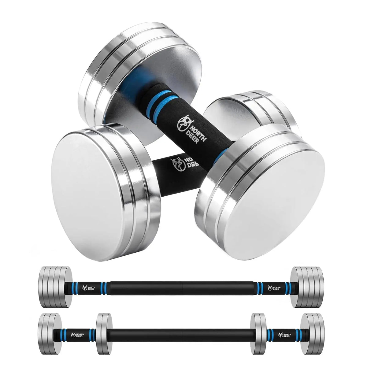 Upgraded Adjustable Steel Dumbbells 40LB / 60LB | 2 in 1 Dumbbell Barbell Set for Home Gym Workout - Compatible with V1.0 Dumbbells