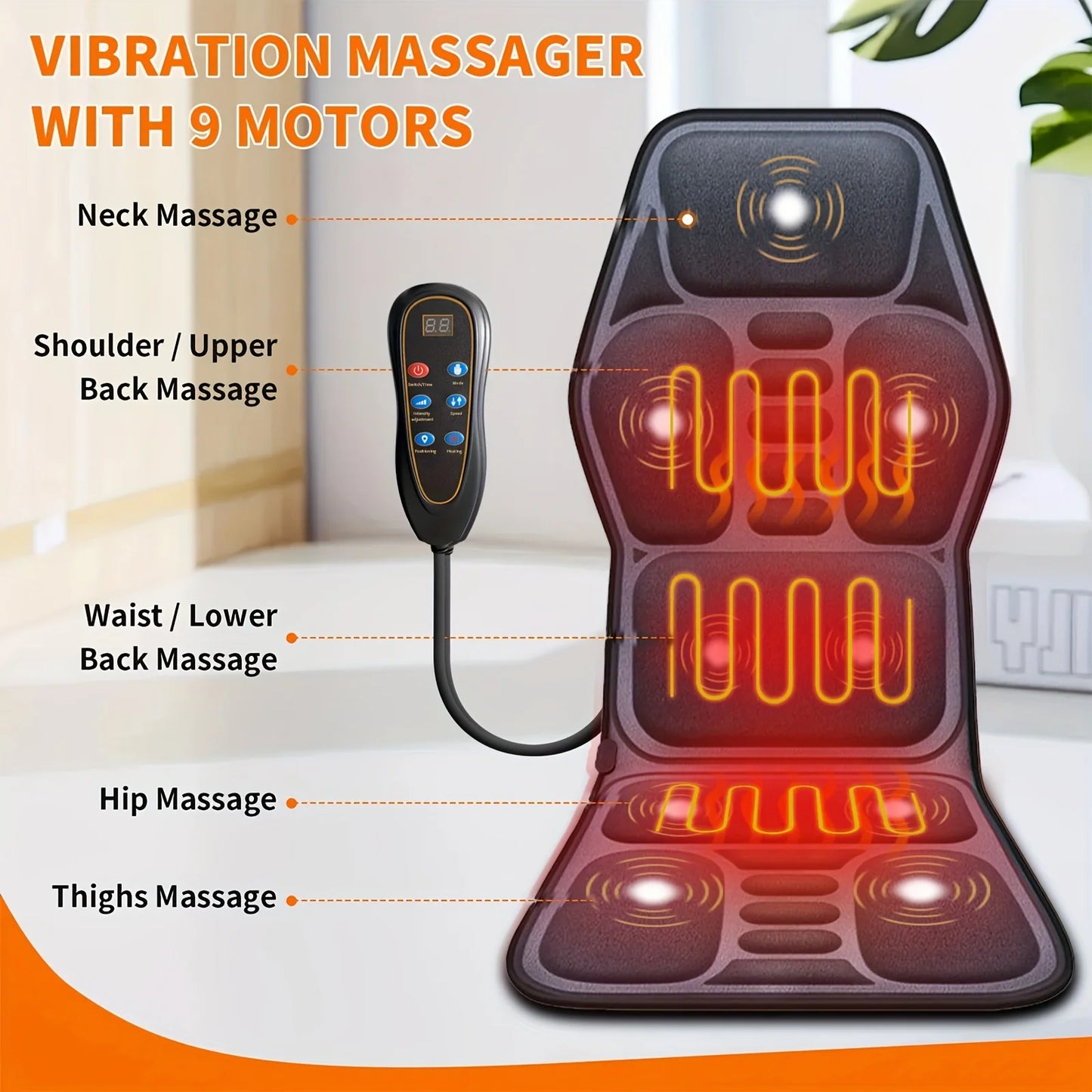 Ekmoey  Massage Seat Cushion For Couch, Chair, Massager Mat With Heat, Lumbar Traction & Relax, 9 Vibration Motors & Triple Back Heating Pad, Full Body Massager For Back Waist Hip Leg, Massager Gift For Mom/Dad/Women/Men, Chr