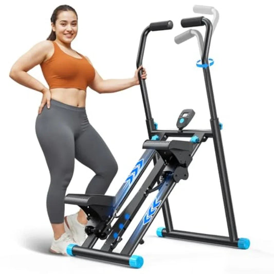 Home gym stair stepper: steel construction, black finish, 3-level resistance for compact folding cardio training with adjustabl