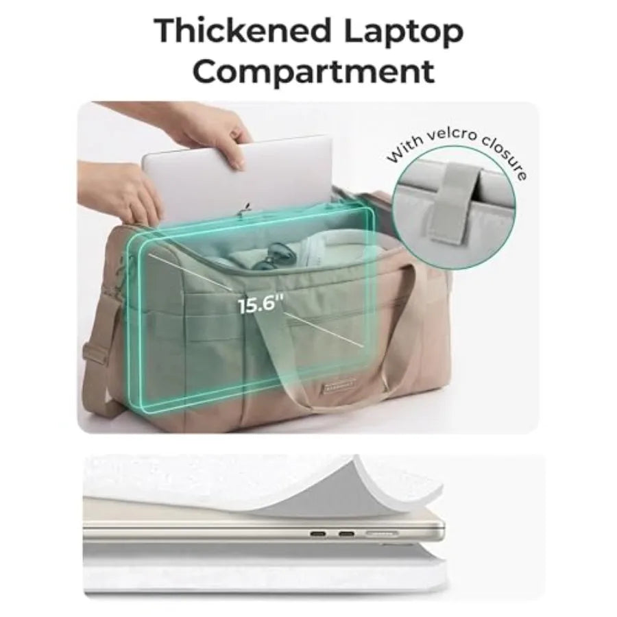 Travel Duffel Bags with Dividers, 32L Gym Duffle Bag with Laptop Compartment, Carry On Weekender Overnight Bag, Shoe Bag, PVC W
