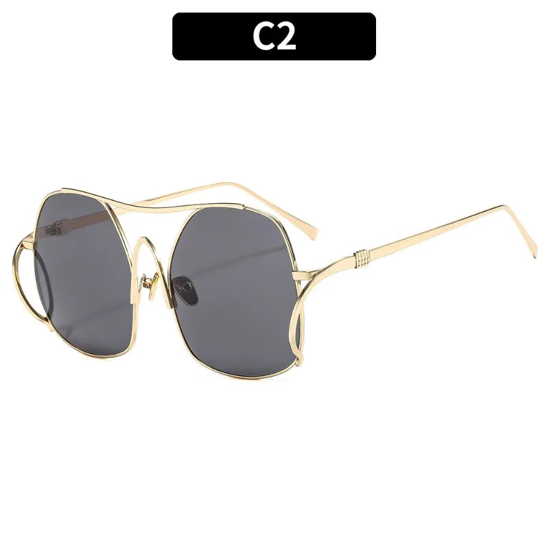Fashion Polygon Oversized Sunglasses Women Luxury Brand Metal Sun Glasses Personality Outdoor Retro Eyeglassess Uv400 Men