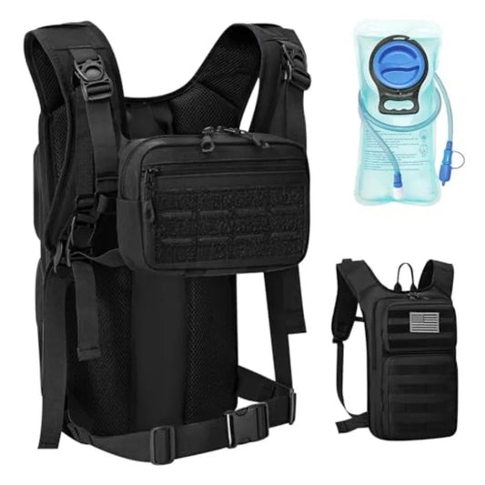 Tactical Hydration Backpack with 2L Water Bladder and Front Small Tactical Pouch, Outdoor Water Backpack for Men Women, Sports