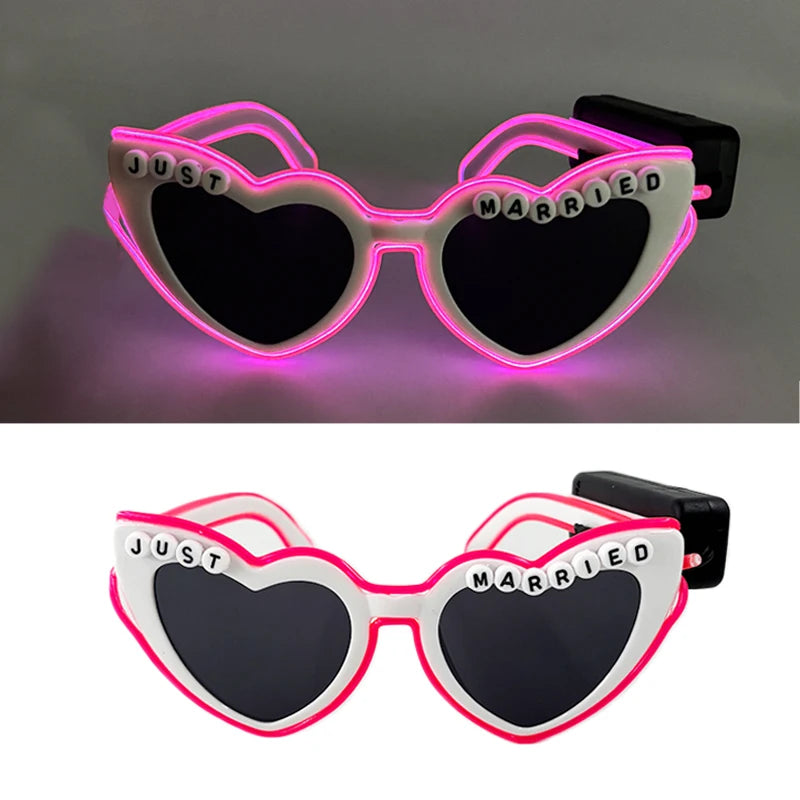 Glowing Just Married Glasses LED Heart Sunglasses Romantic Eyewear for Wedding Couple Lovers Bridal Party