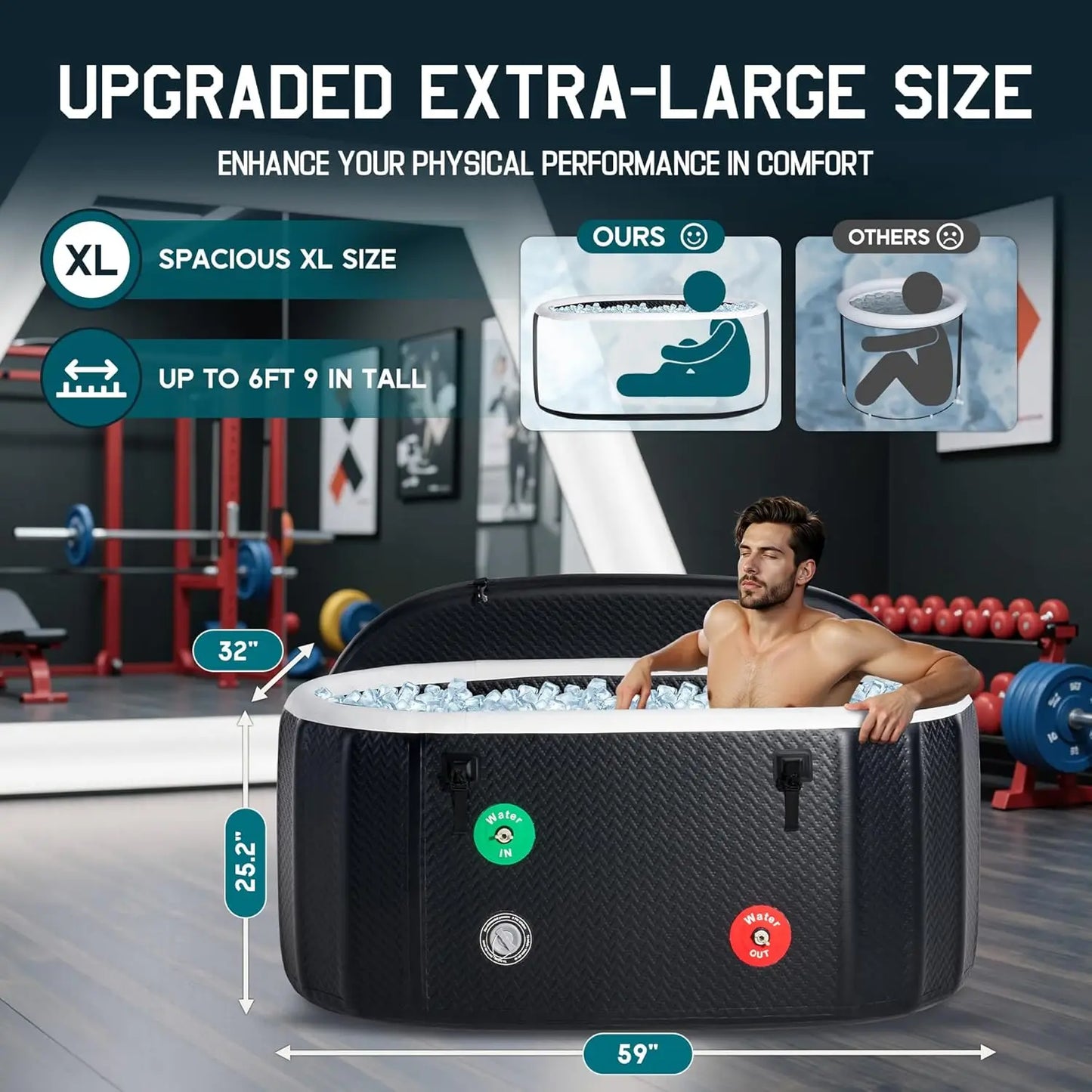 Inflatable Cold Plunge Tub for Athletes, Ice Bath Tub with Insulated Lid Non-Slip Mat, Water Chiller Compatible, Portable for Ou