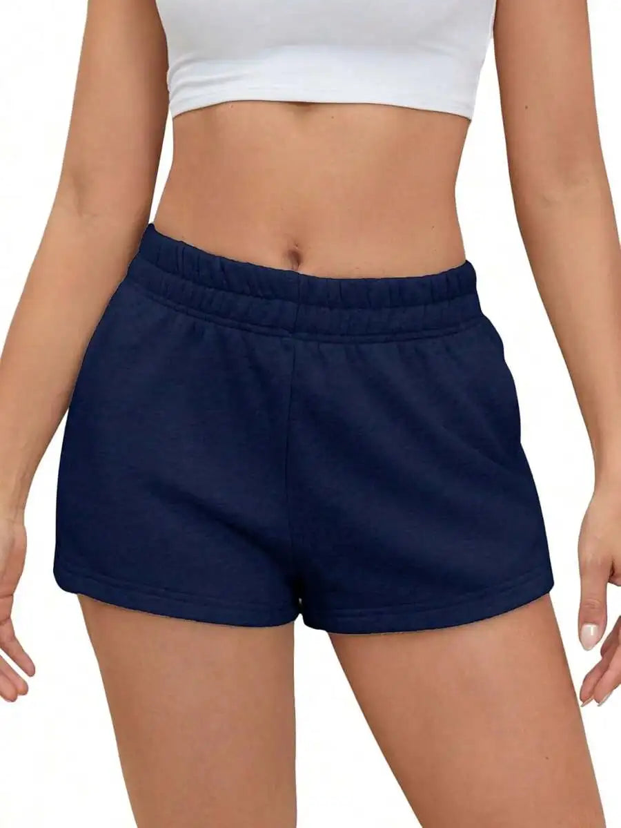 Womens High Waist Elastic Sweat Shorts With Pockets Casual Lounge Running Yoga Shorts