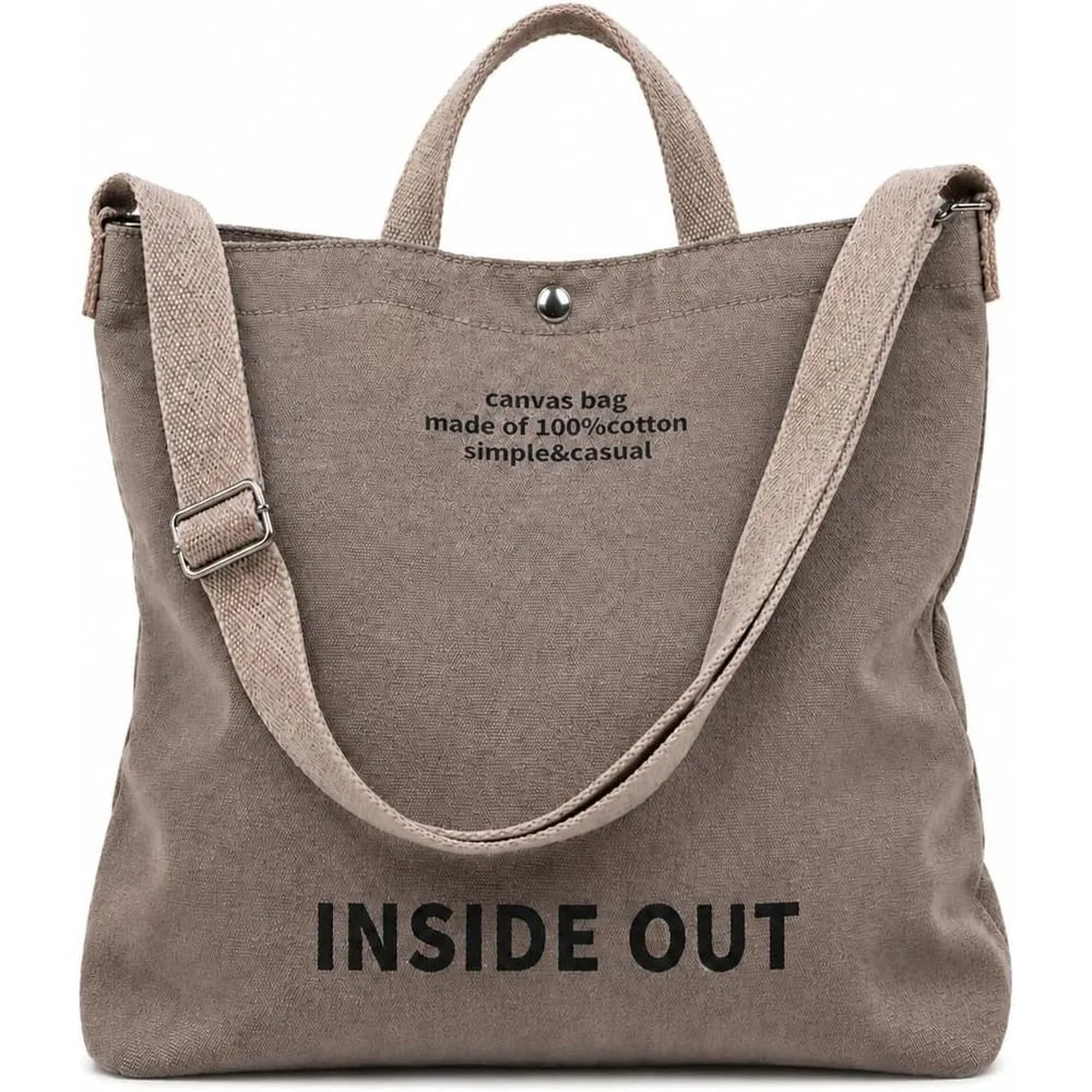 Women's Large Canvas Tote Reversible Commuter Bag with Adjustable Strap Crossbody Hand-Carry Shoulder Bag with Matching Coin Purse for Travel And Casual Use