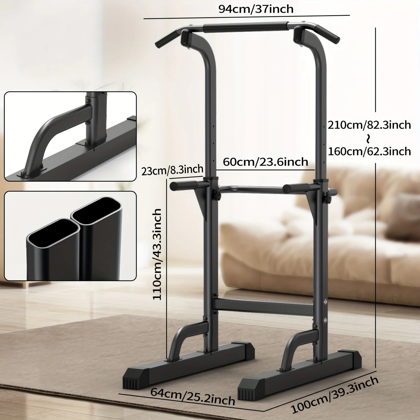 Djustable Height Power Tower Dip Station, Multi-Functional Strength Training Fitness Workout Station, Pull Up Bar Station For Home Gym