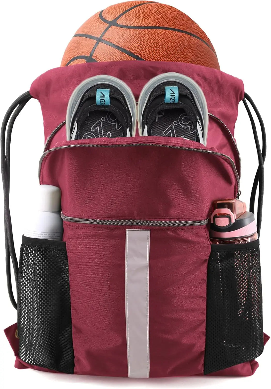 Drawstring Backpack with Shoe Compartment X-Large Black Gym Sports Cinch Bag